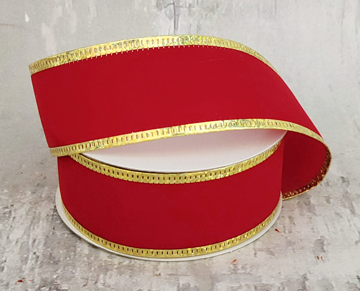 Metallic Diamond Red Gold Velvet Ribbon, Red Velvet Textured