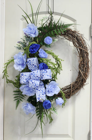 DIY Blue Spring Florals Grapevine Wreath