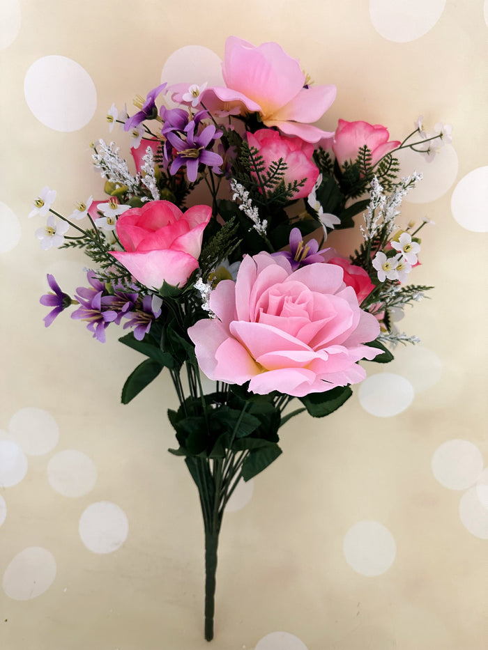 23" Pink Mixed Roses & Rose Bud Bush