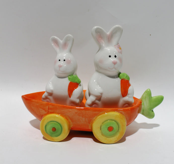 Bunnies in Carrot Cart Salt & Pepper Shakers