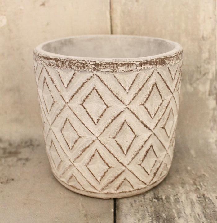 5" White Diamond Patterned Pot