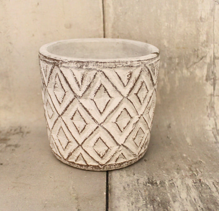 4.5" White Diamond Patterned Pot