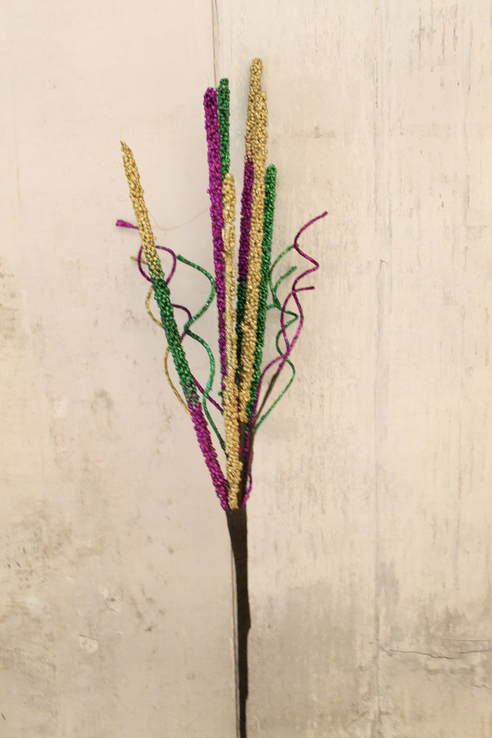 30" Mardi Gras Twig & Curly Stem