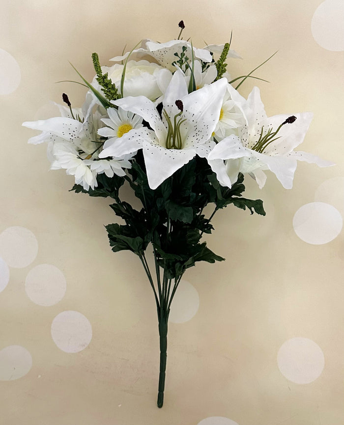 19" White Tigerlily & Daisy Mixed Spring Bush