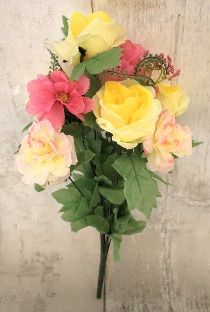 18" Pink & Yellow Mixed Floral Bush