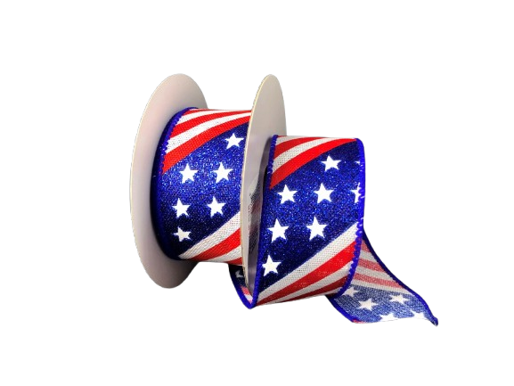 1.5" Glitter Stars & Stripes Patriotic Ribbon