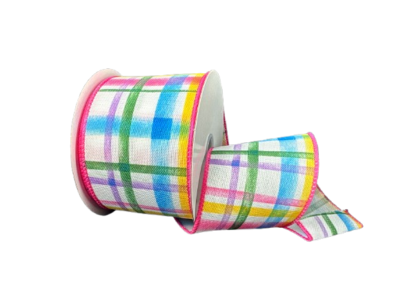 2.5" Spring Watercolor Plaid Ribbon