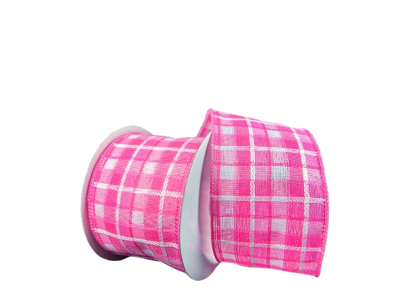 2.5" Spring Pink & White Plaid Ribbon