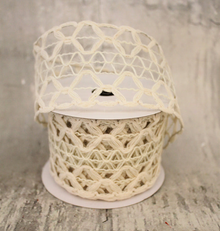 2.5" White Hex Open Weave Ribbon