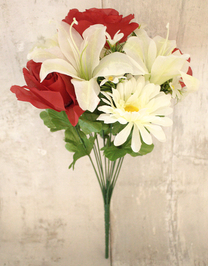 20" Red Rose & White Daisy Mixed Floral Bush