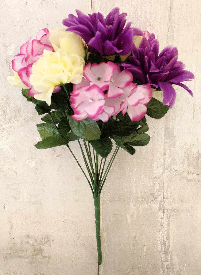 18" Purple & White Dahlia and Hydrangea Mixed Floral Bush