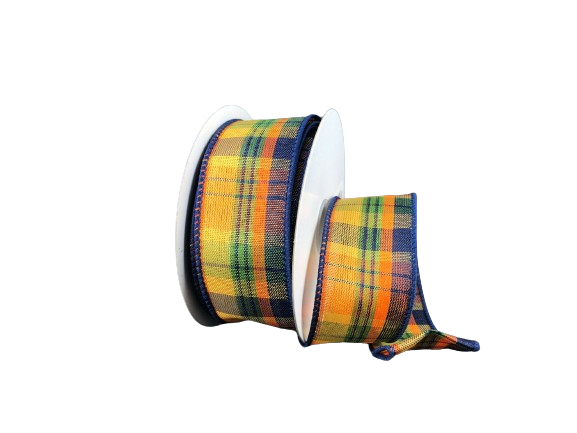 1.5" Orange & Navy Plaid Ribbon