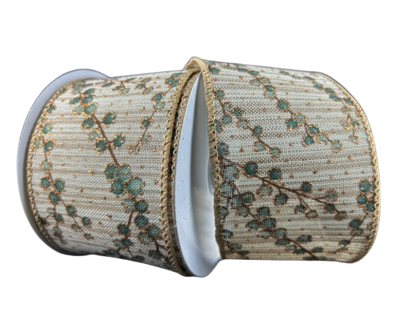 2.5" Dusty Teal Branches Ribbon