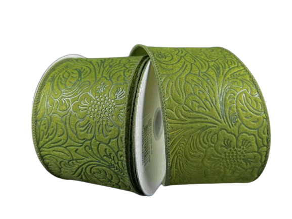 2.5" Moss Green Floral Embossed Ribbon