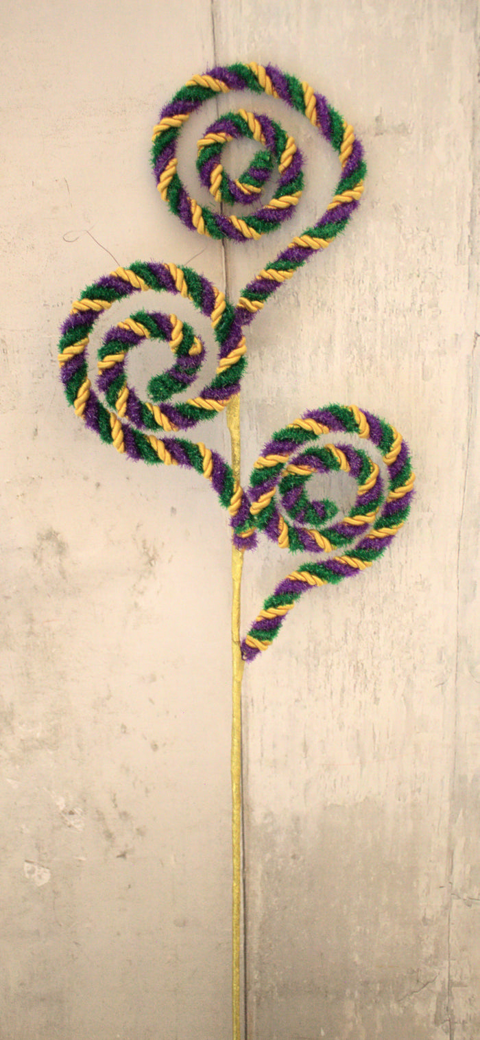 26" Mardi Gras Striped Spiral Spray