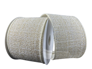 2.5" Ivory & Gold Metallic Tweed Ribbon