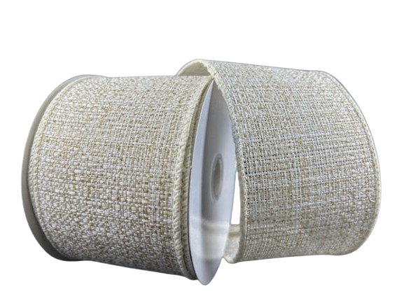 2.5" Ivory & Gold Metallic Tweed Ribbon