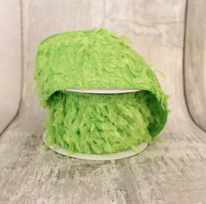 2.5" Lime Green Long Feathers Fuzzy Ribbon