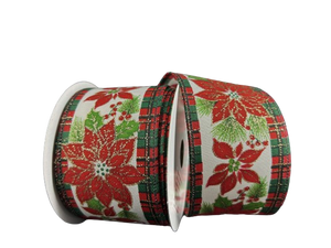 2.5" Traditional Poinsettia Christmas Ribbon