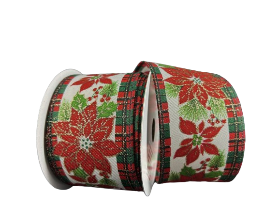 2.5" Traditional Poinsettia Christmas Ribbon