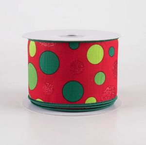 2.5" Red, Emerald & Lime Green Polka Dot Ribbon