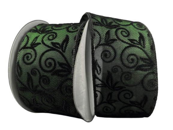 2.5" Hunter Green Embossed Swirls Ribbon