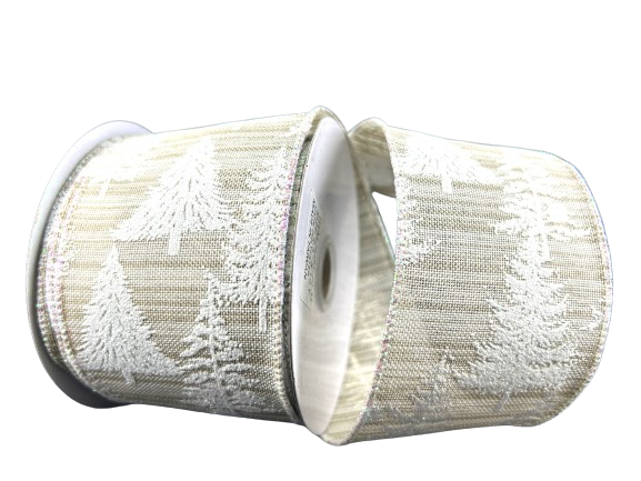 2.5" White Glitter Trees Ribbon