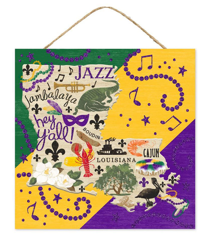 10" Mardi Gras Louisiana Culture Map Sign