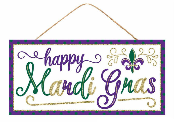 12.5" Wood Happy Mardi Gras Sign