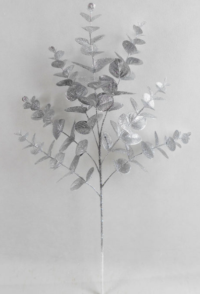 24.5" Silver Glittered Eucalyptus Spray