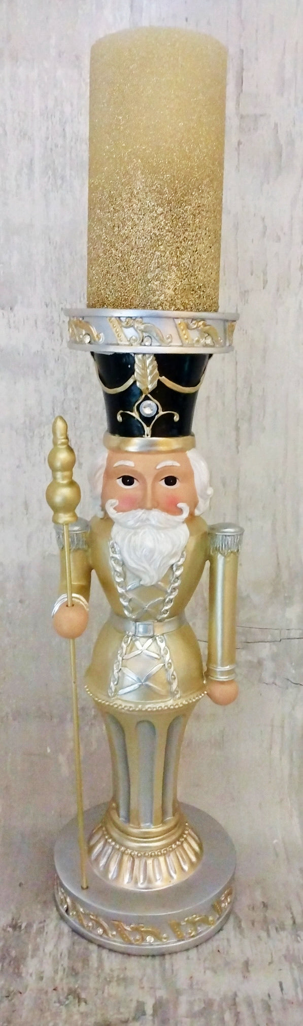 16" Metallic White Nutcracker LED Candle Holder