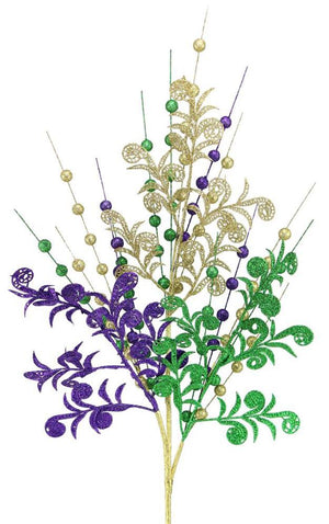 32" Glittered Filigree Leaf Mardi Gras Spray