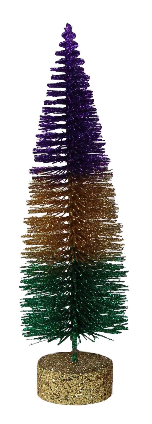 12" Mardi Gras Glitter Bottle Brush Tree