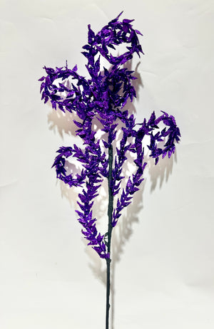 30" Purple Metallic Leaves Curly Spray