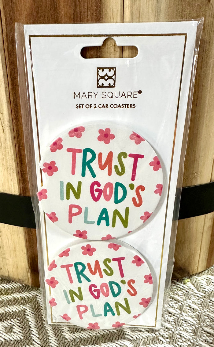 Mary Square Car Coasters Trust God's Plan