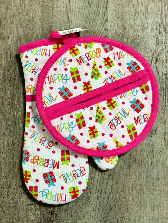 Happy, Joyful, Merry Christmas Potholder Set