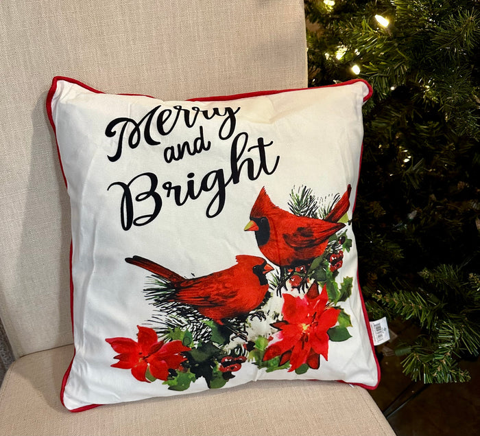 Merry & Bright Christmas Cardinal Pillow