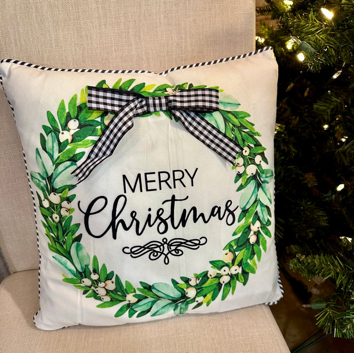 Merry Christmas Wreath Pillow