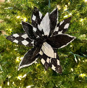 13" Black & White Harlequin Poinsettia Pick