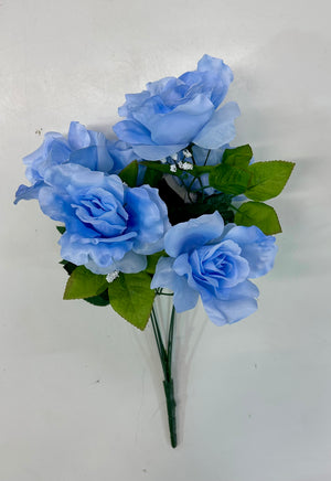 19" Artificial Open Rose Bush - Baby Blue