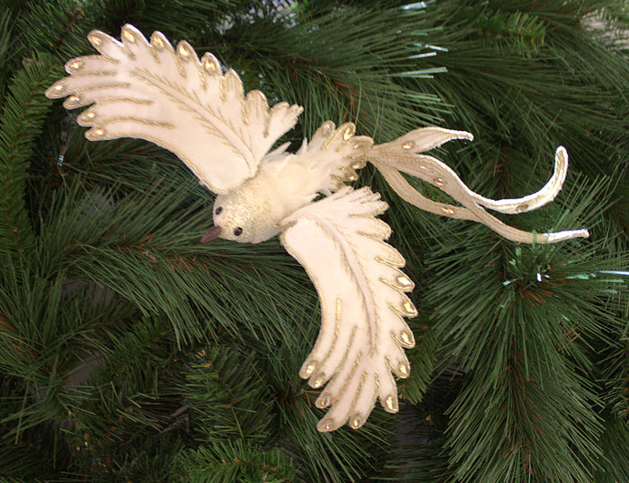 11.5" Ivory & Gold Flying Bird Ornament