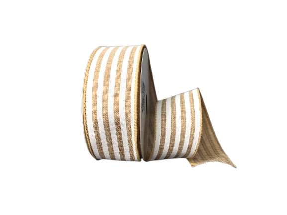 1.5" Natural & White Cabana Stripes Ribbon