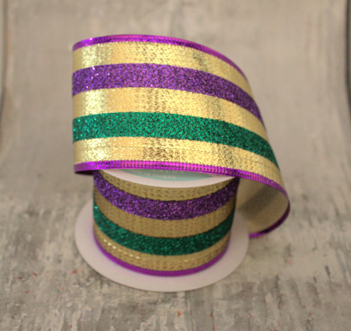 2.5" Mardi Gras Glitter Stripes Ribbon