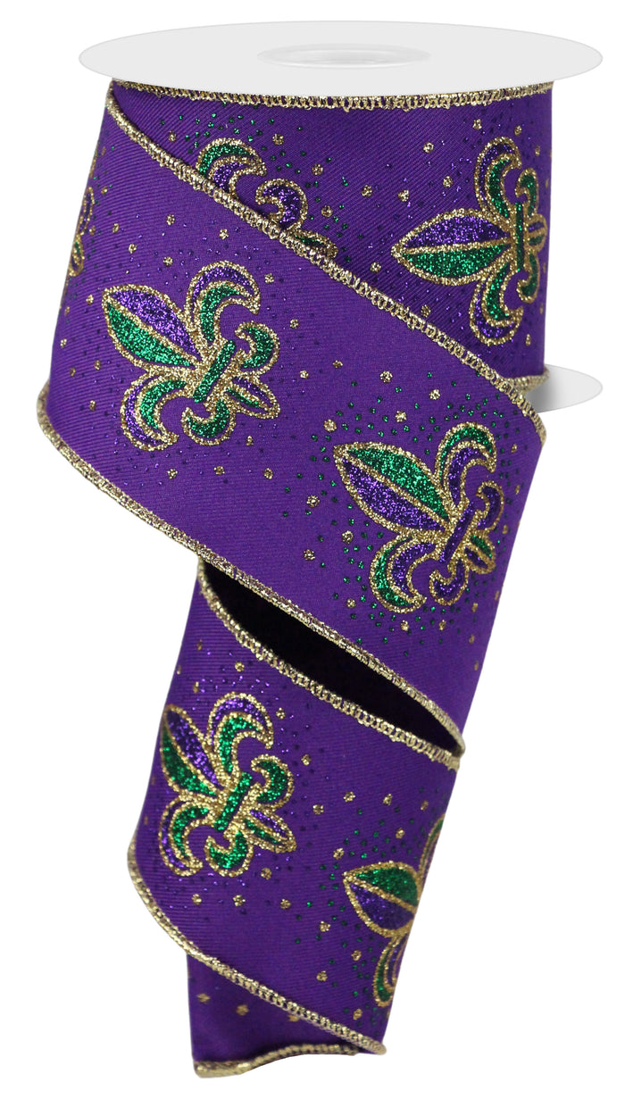 2.5" Purple Mardi Gras Fleur de Lis Ribbon