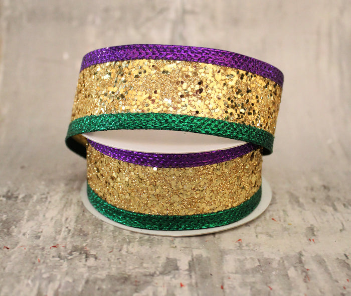 1.5" Mardi Gras Large Gold Glitter Ribbon