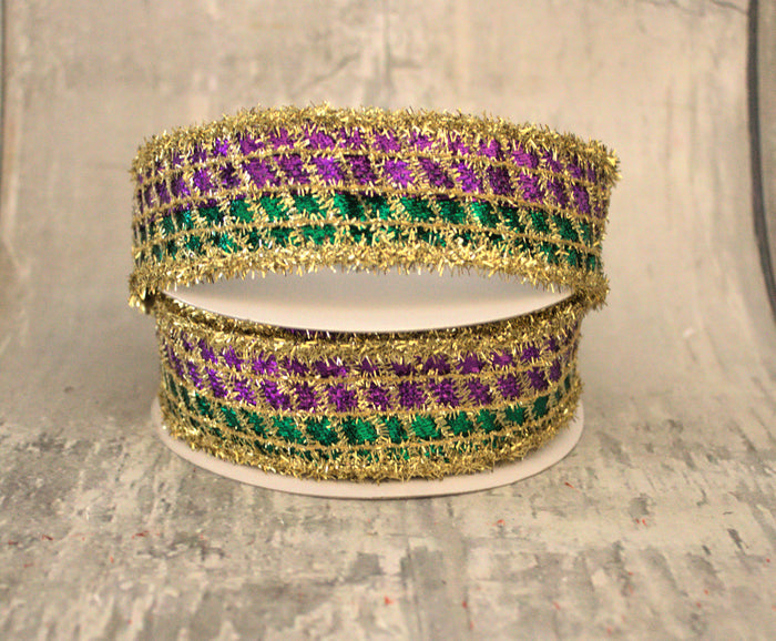 1.5" Mardi Gras Metallic Mesh Ribbon