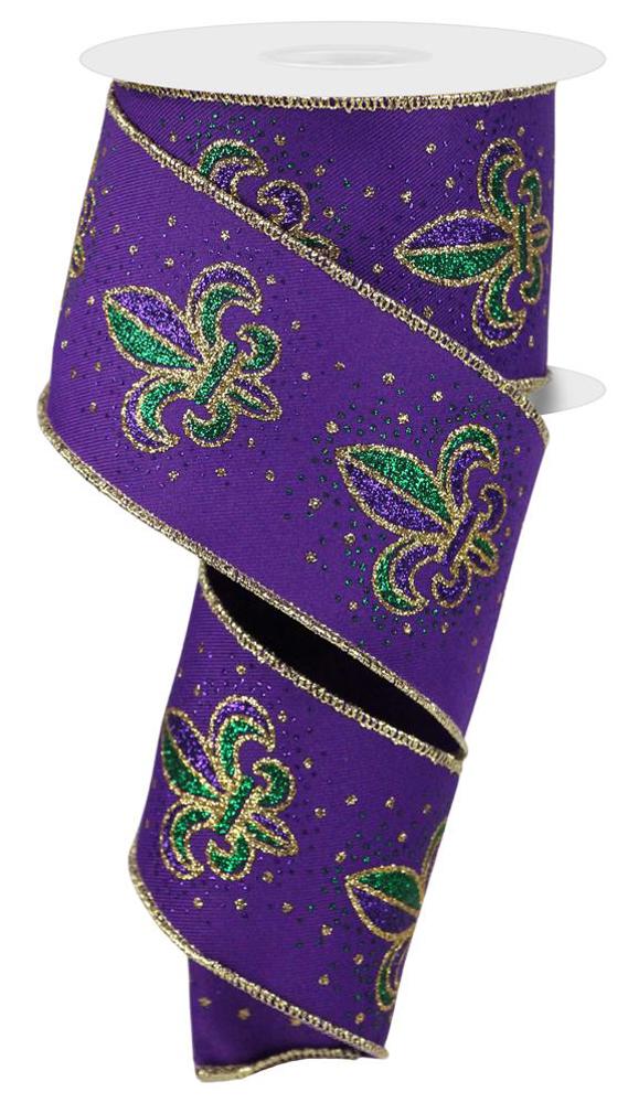 2.5" Purple Fleur de Lis Mardi Gras Ribbon