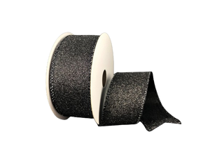 1.5" Black All Flat Glitter Ribbon