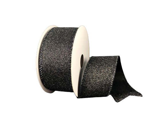 1.5" Black All Flat Glitter Ribbon