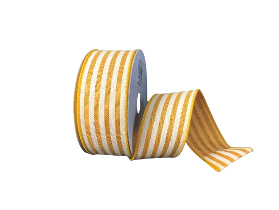 1.5" Sunflower Yellow & Ivory Cabana Stripes Ribbon